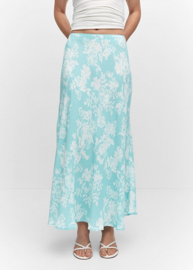 Mango Falda larga floral - Turquesa