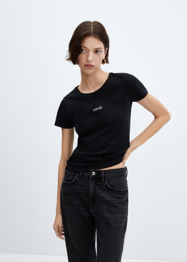 Mango Camiseta logo metalizado - Negro