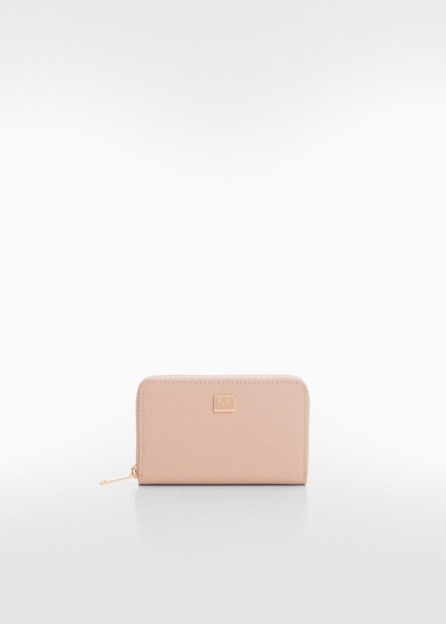 Mango Billetera efecto safiano - Rosa claro