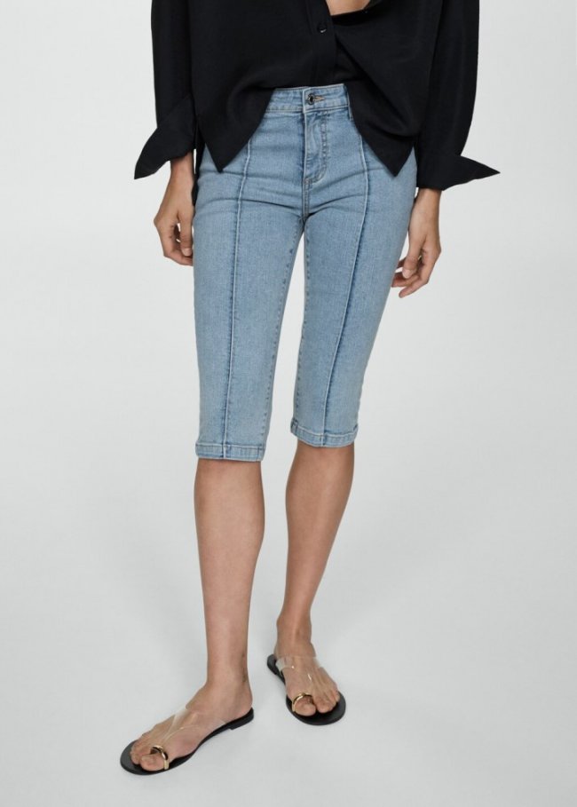 Mango Jeans slim capri costuras decorativas - Azul claro