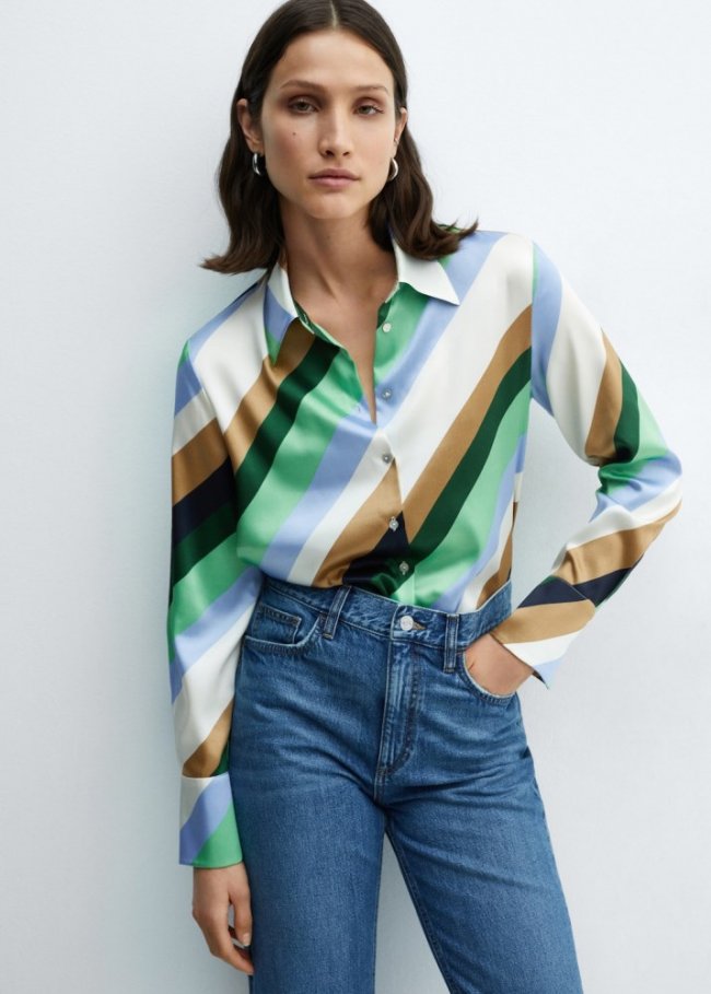 Mango Camisa rayas satinada - Crudo