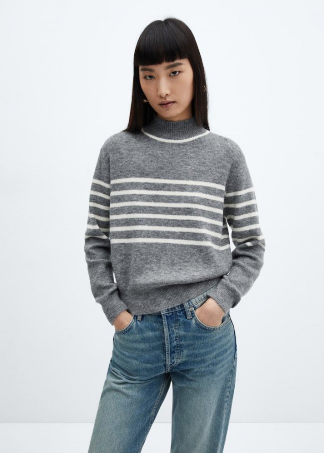 Mango Jersey estampado rayas cuello perkins - Gris claro vigoré