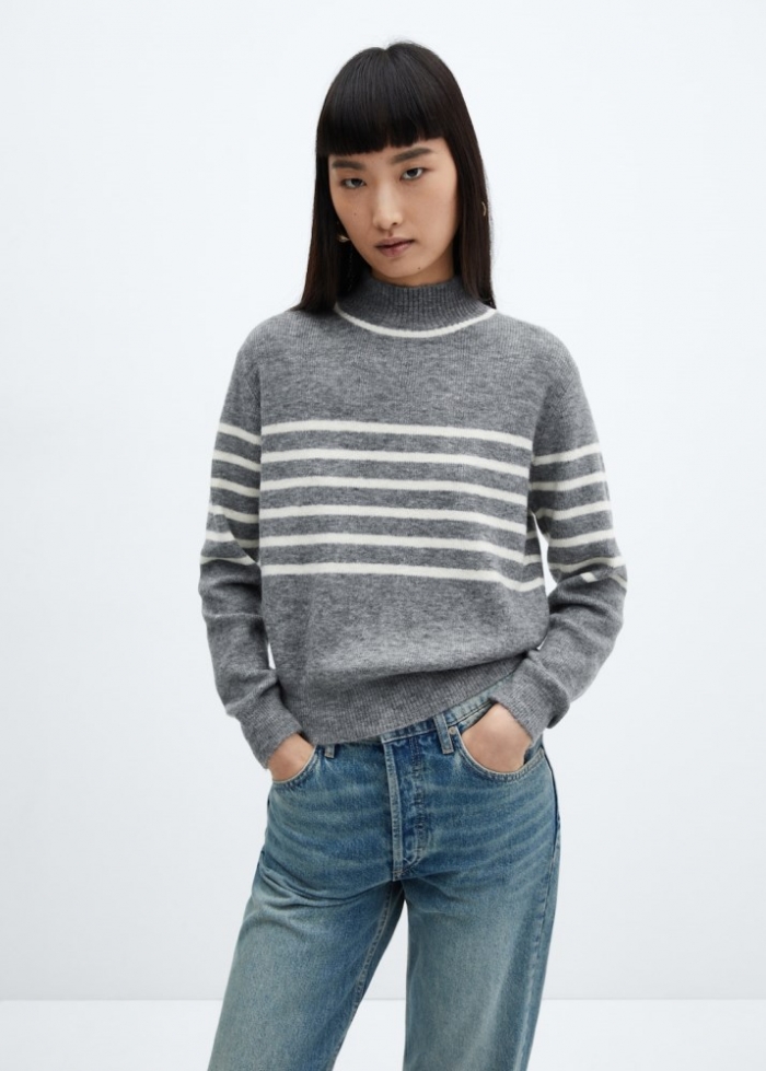 Mango Jersey estampado rayas cuello perkins - Gris claro vigoré