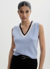 Mango Chaleco cuello pico contraste - Azul celeste