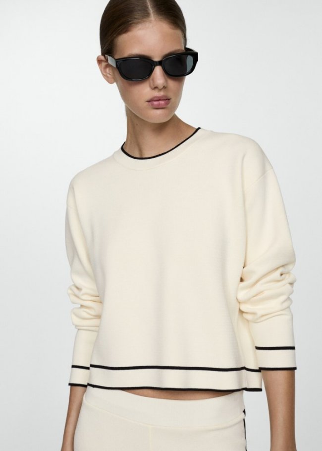 Mango Jersey ribetes contraste - Crudo
