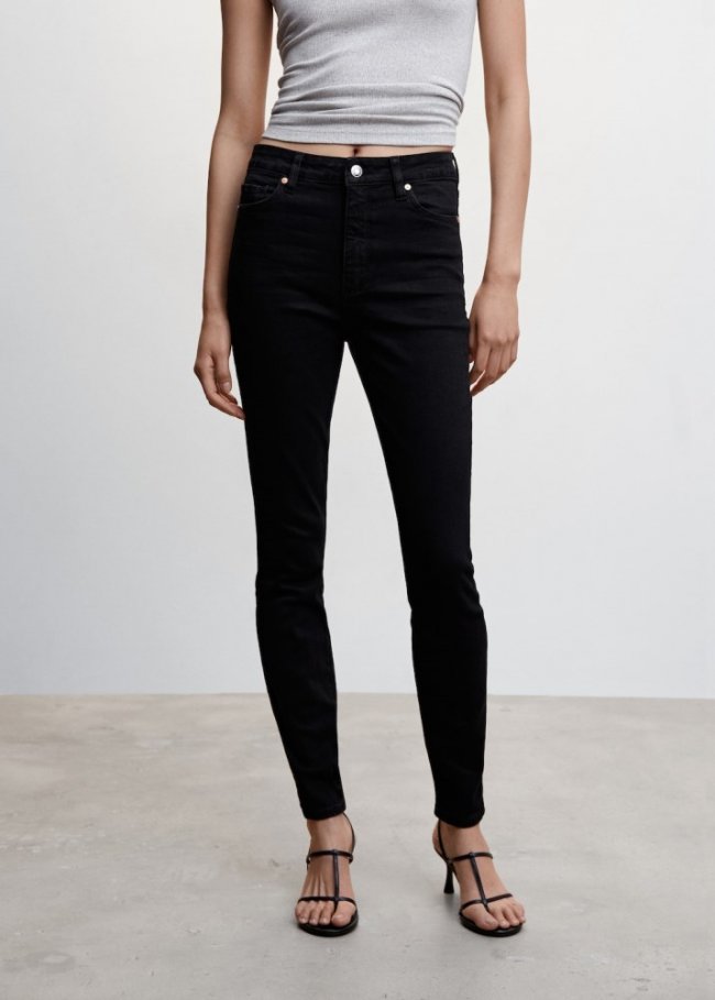 Mango Jeans skinny tiro alto - Denim negro