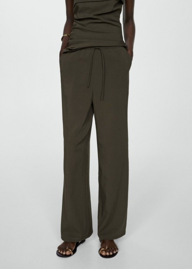 Mango Pantalón recto cintura elástica - Khaki