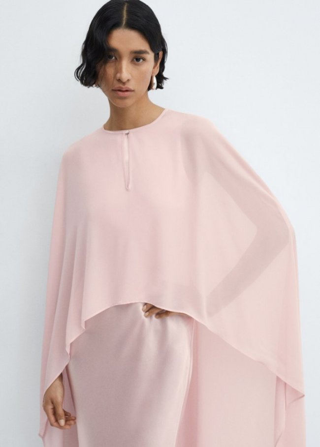Mango Capa semitransparente asimétrica - Rosa pastel