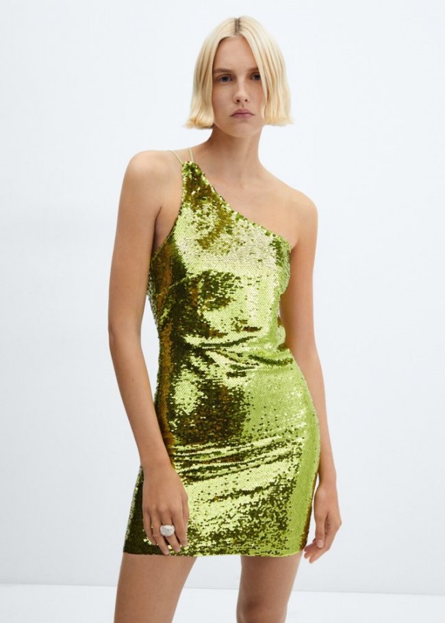 Mango Vestido asimétrico lentejuelas - Verde