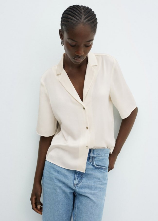 Mango Camisa satinada manga corta - Crudo