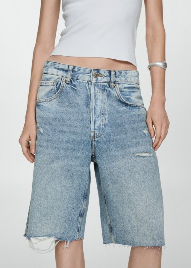 Mango Bermudas vaqueras rotos decorativos - Azul medio