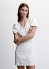 Mango Vestido algodón espalda cruzada - Blanco