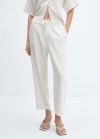 Mango Pantalón recto lino - Blanco roto