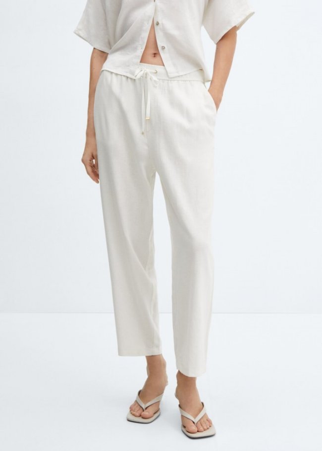 Mango Pantalón recto lino - Blanco roto