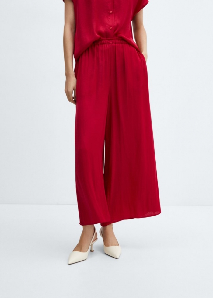 Mango Pantalón satinado cintura elástica - Fucsia