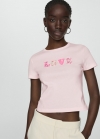 Mango Camiseta algodón estampada - Rosa
