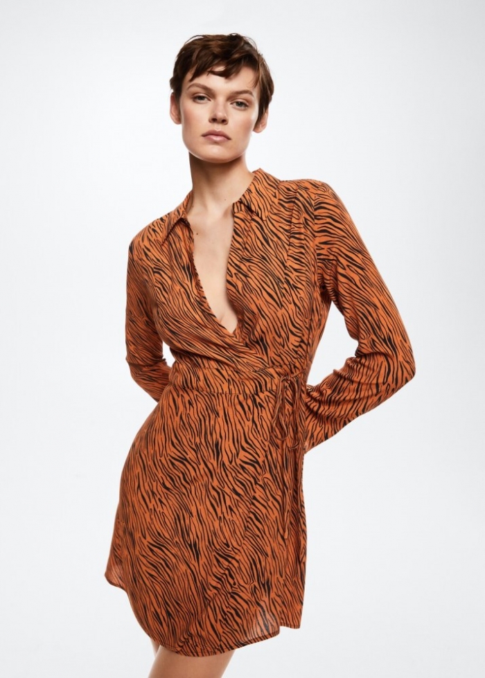 Mango Vestido estampado animal - Naranja