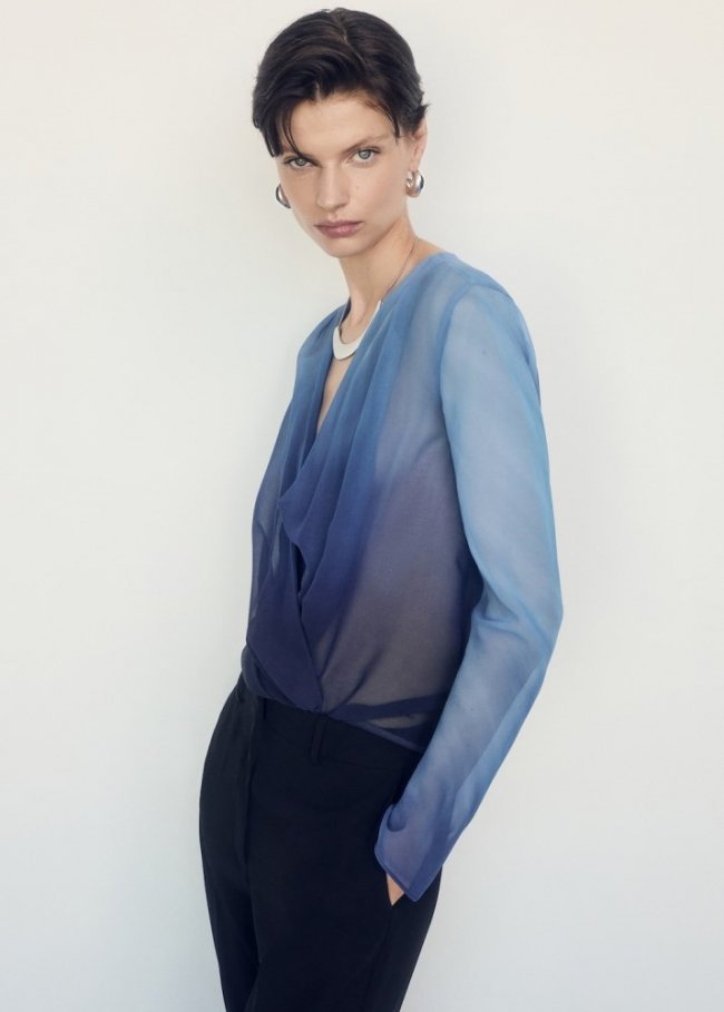 Mango Blusa cruzada semitransparente - Azul