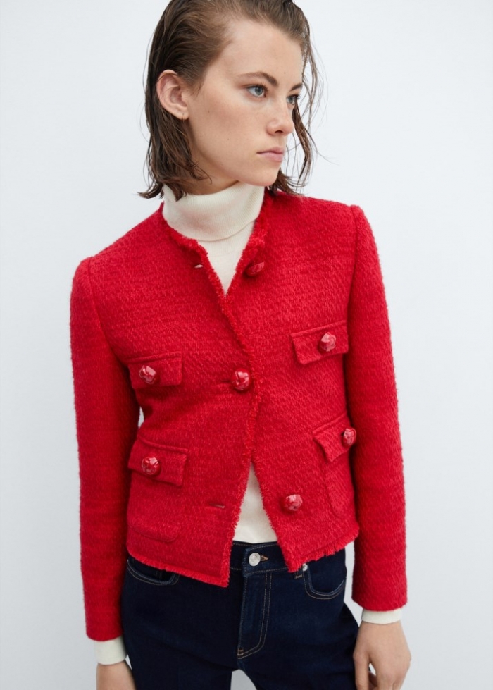 Mango Chaqueta tweed bolsillos - Rojo