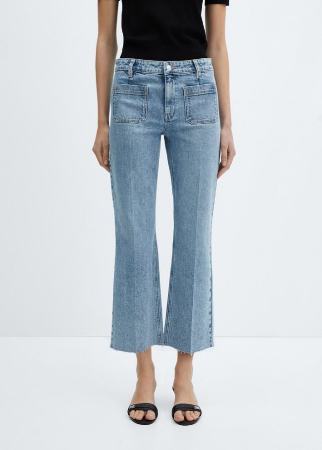 Mango Jeans flare crop bolsillos - Azul medio