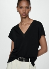 Mango Camiseta cuello pico - Negro