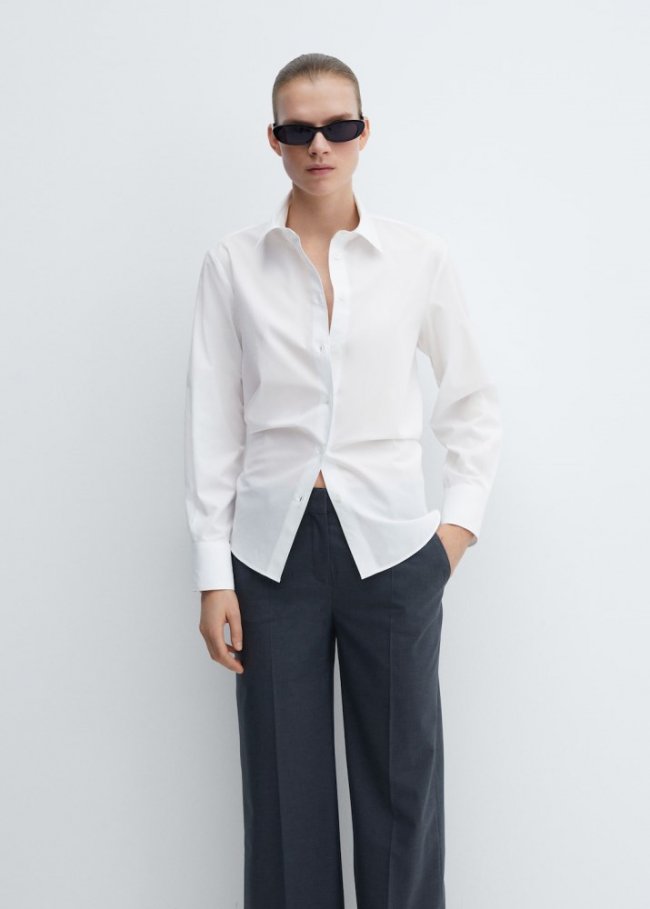Mango Camisa regular mezcla algodón lyocell - Blanco roto