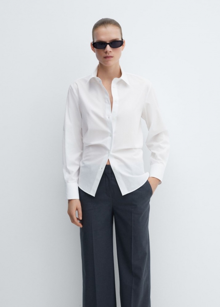 Mango Camisa regular mezcla algodón lyocell - Blanco roto