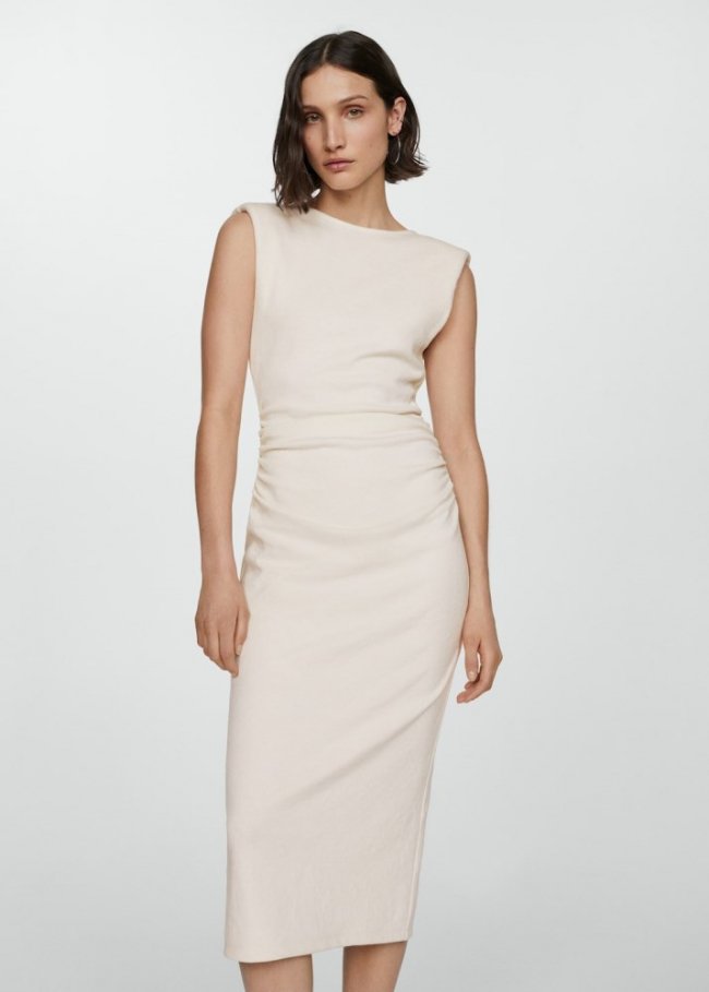 Mango Vestido detalles drapeados - Crudo
