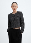 Mango Chaqueta tweed bolsillos - Negro