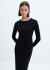 Mango Vestido detalles fruncidos laterales - Negro