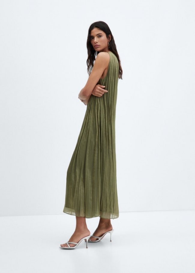 Mango Vestido asimétrico plisado - Khaki
