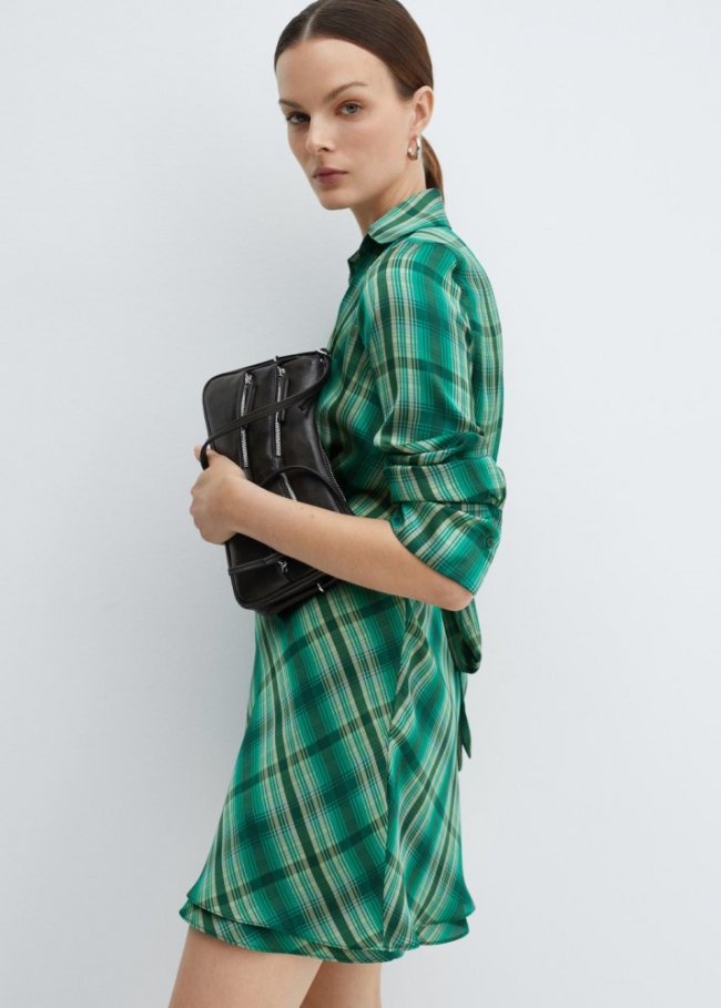 Mango Vestido lazo cuadros - Verde