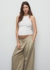Mango Top algodón fruncido - Blanco