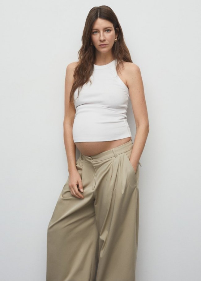 Mango Top algodón fruncido - Blanco