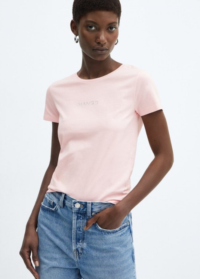 Mango Camiseta algodón logo - Rosa claro
