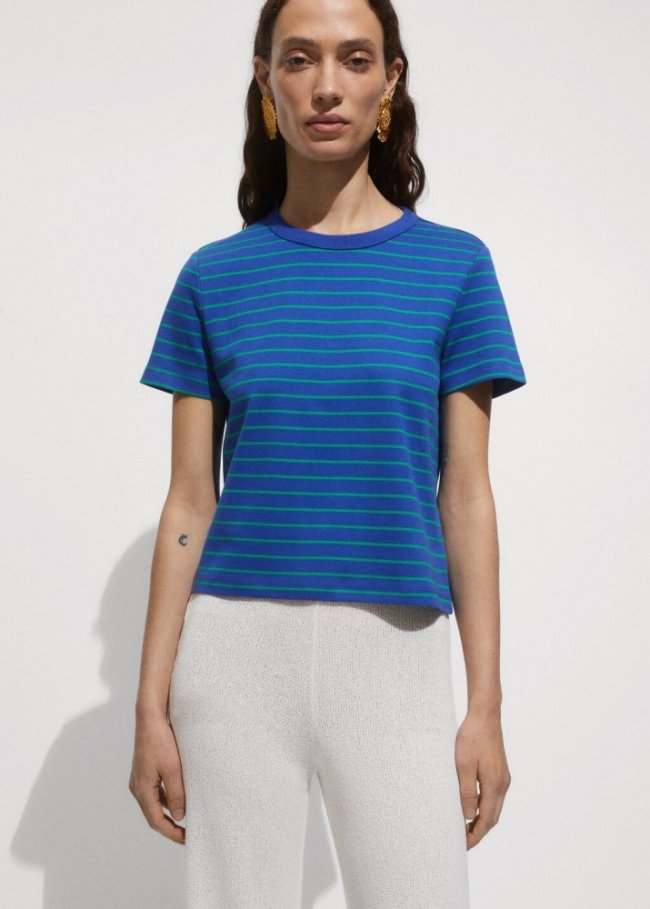 Mango Camiseta rayas estampada - Azul