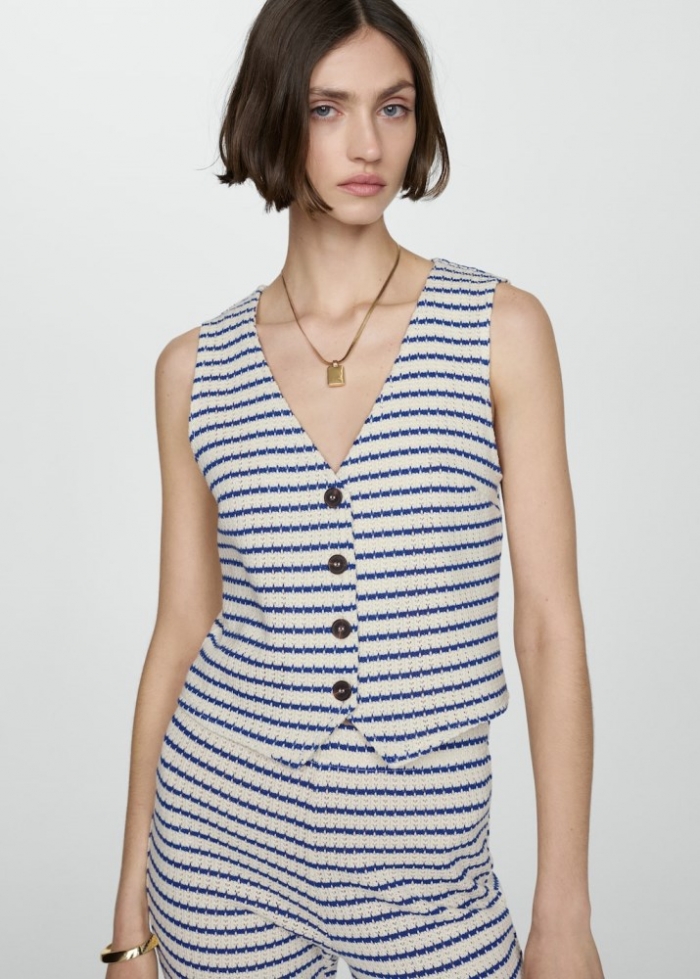Mango Top crochet rayas - Azul