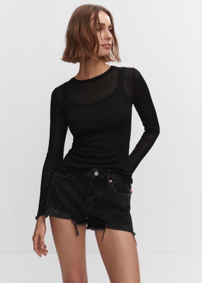 Mango Shorts vaqueros rotos - Denim negro