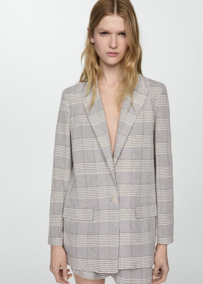 Mango Blazer estampado cuadros - Gris