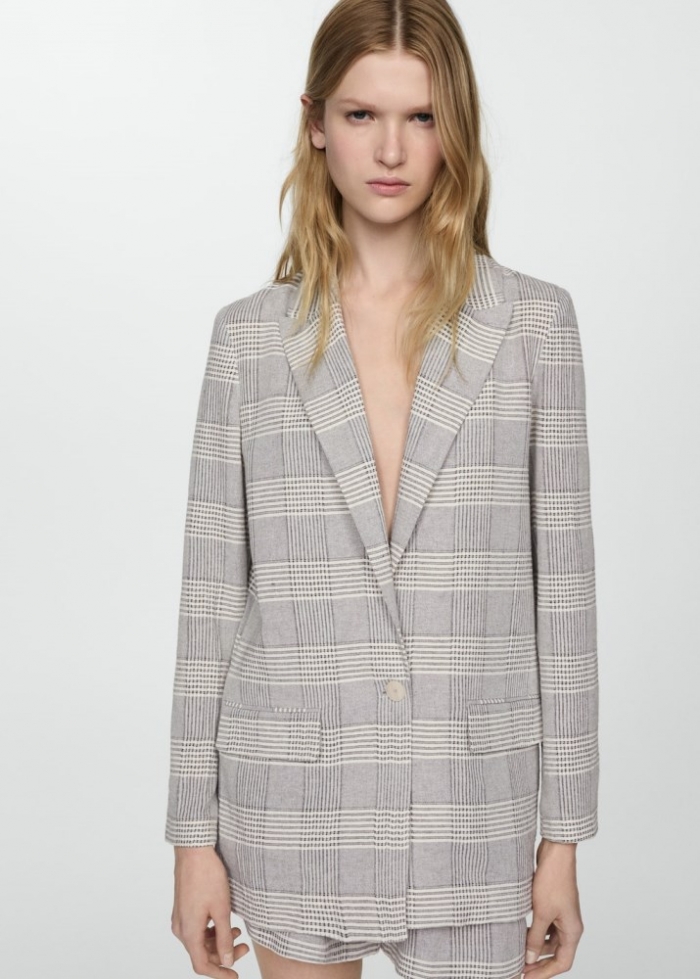 Mango Blazer estampado cuadros - Gris