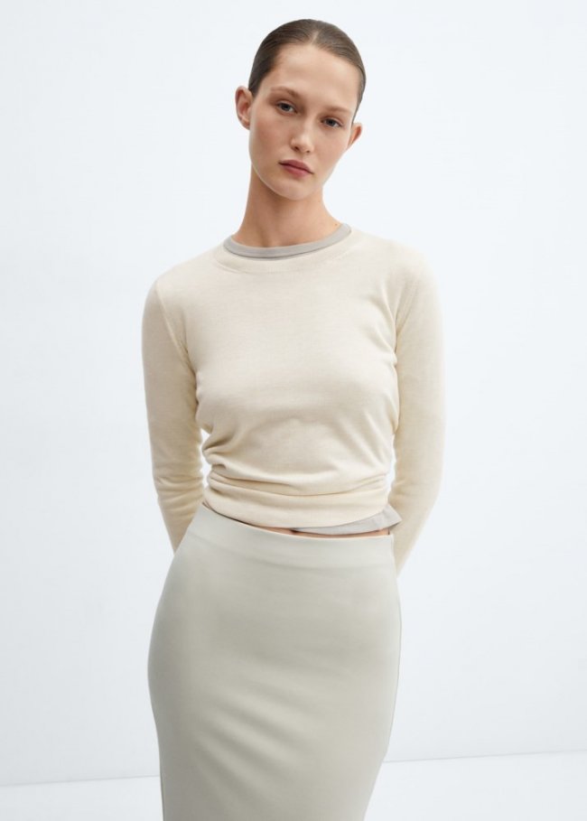 Mango Jersey punto cuello redondo - Crudo