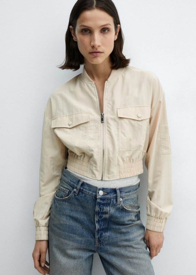 Mango Chaqueta bomber bolsillo - Crudo