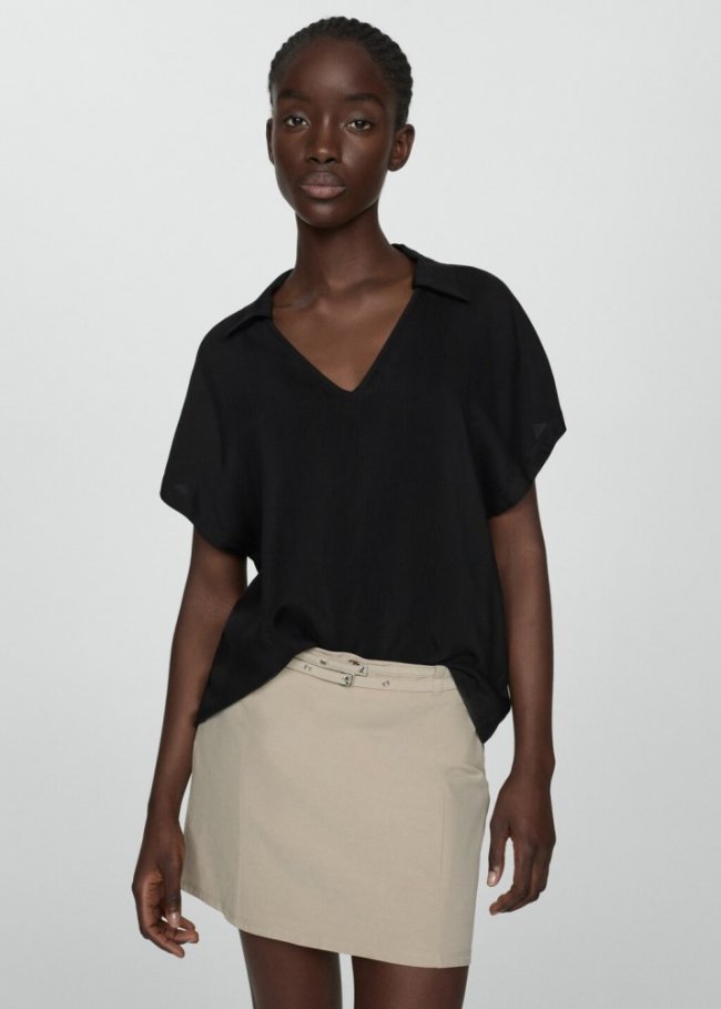 Mango Camiseta cuello polo - Negro