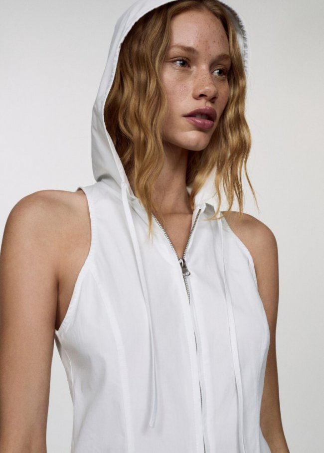 Mango Vestido capucha cremallera - Blanco