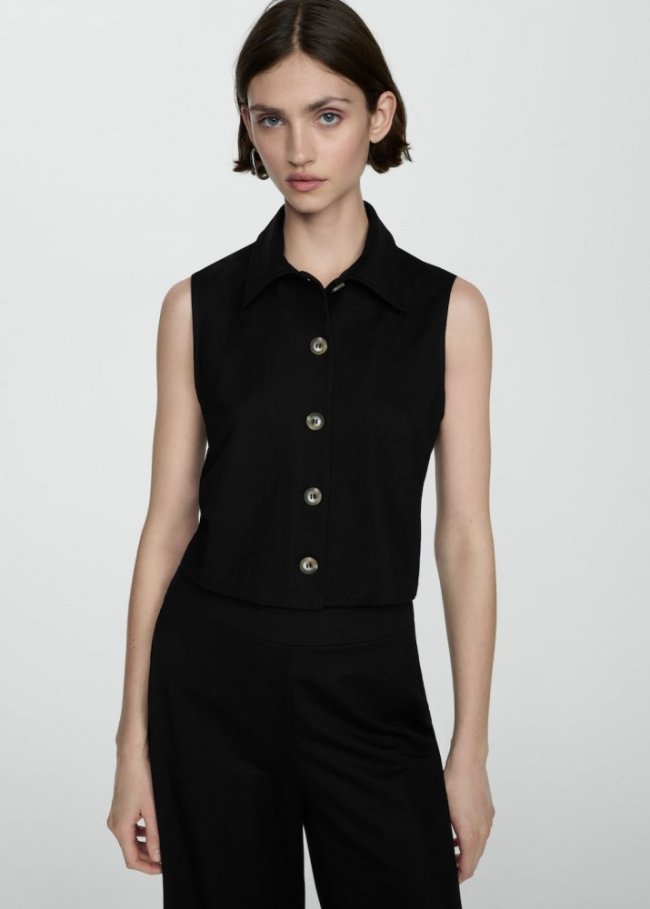 Mango Chaleco cuello camisero - Negro