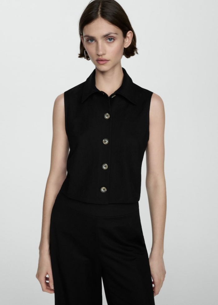 Mango Chaleco cuello camisero - Negro