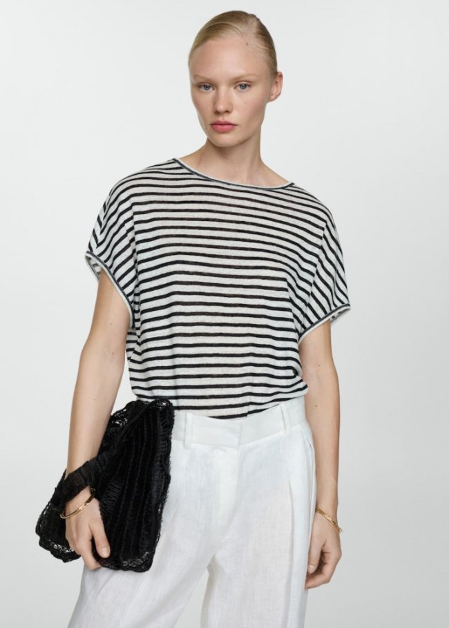 Mango Camiseta 100% lino - Negro