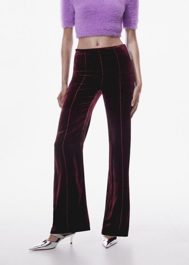 Mango Pantalón terciopelo acampanado - Granate