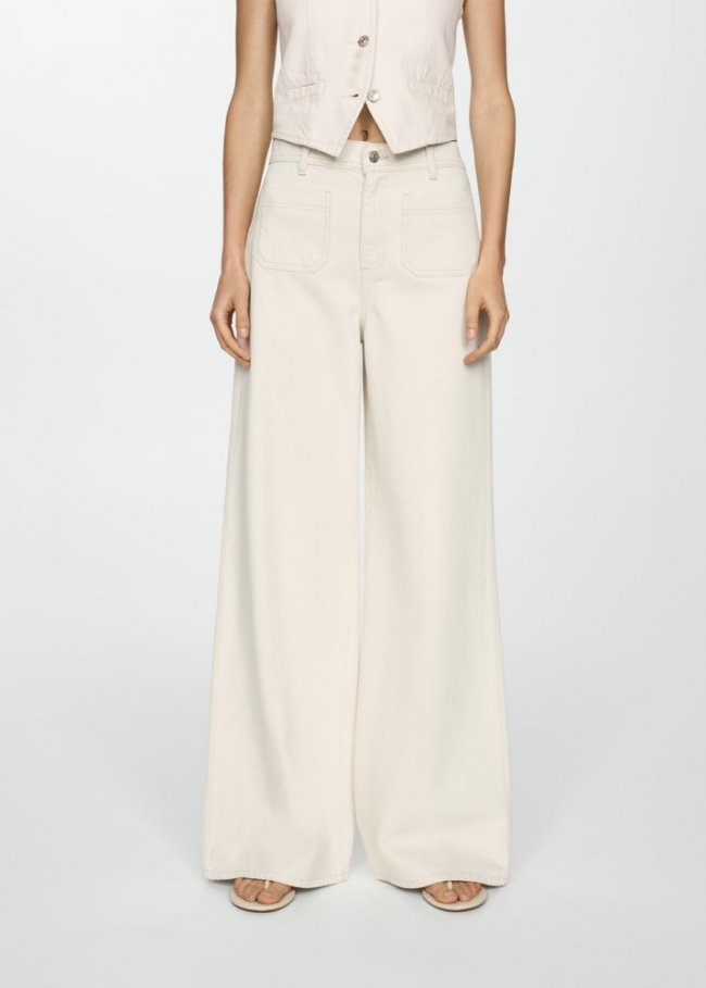 Mango Jeans wideleg bolsillos - Blanco roto