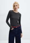 Mango Camiseta punto cuello redondo - Gris oscuro vigoré